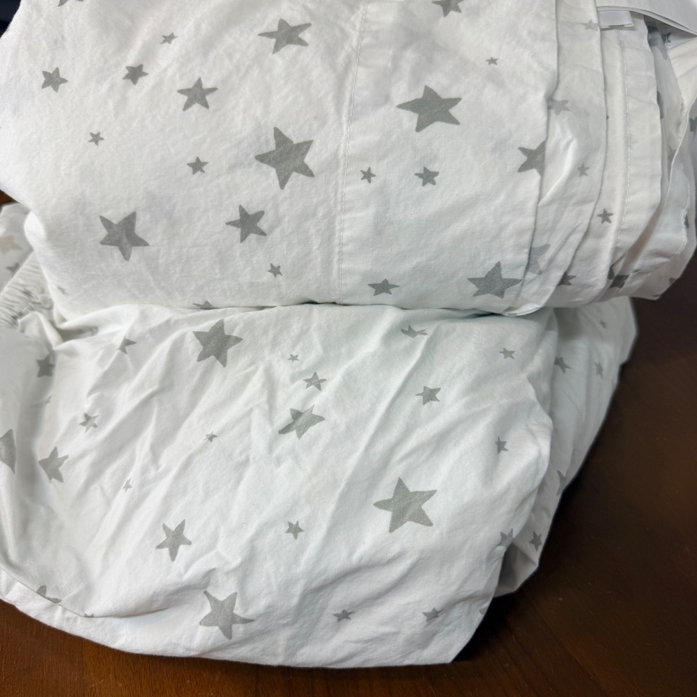 Pottery Barn Kids Sheets Full Flat Fitted Grey Star Glow Cotton Bedding